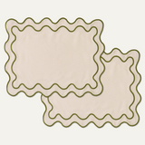Placemats wavy beige/green linen-blend - set of 2