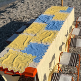 Placemats set wavy blauw/wit linnenmix