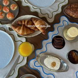 Placemats set wavy beige/blauw linnenmix
