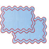 Placemats wavy blue linen-blend - set of 2