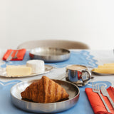 Placemats set wavy blauw/wit linnenmix