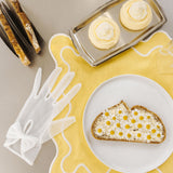 Placemats set wavy geel/wit linnenmix