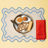 Placemats set wavy beige/blauw linnenmix
