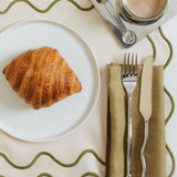 Placemats wavy beige/green linen-blend - set of 2