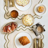 Placemats wavy beige/green linen-blend - set of 2