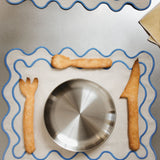 Placemats set wavy beige/blauw linnenmix