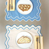Placemats set wavy blauw/wit linnenmix