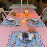 Placemats wavy blue linen-blend - set of 2