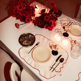 Napkins Wavy Creme/Red Linen Blend - Set of 2