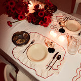 Placemats Frills Creme/Red Linen Blend - Set of 2