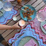 Placemats wavy blue linen-blend - set of 2