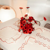 Napkins Frills Cream/Red Linen Blend - Set of 2