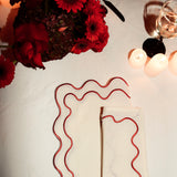 Napkins Wavy Creme/Red Linen Blend - Set of 2