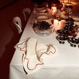 Napkins Wavy Creme/Red Linen Blend - Set of 2