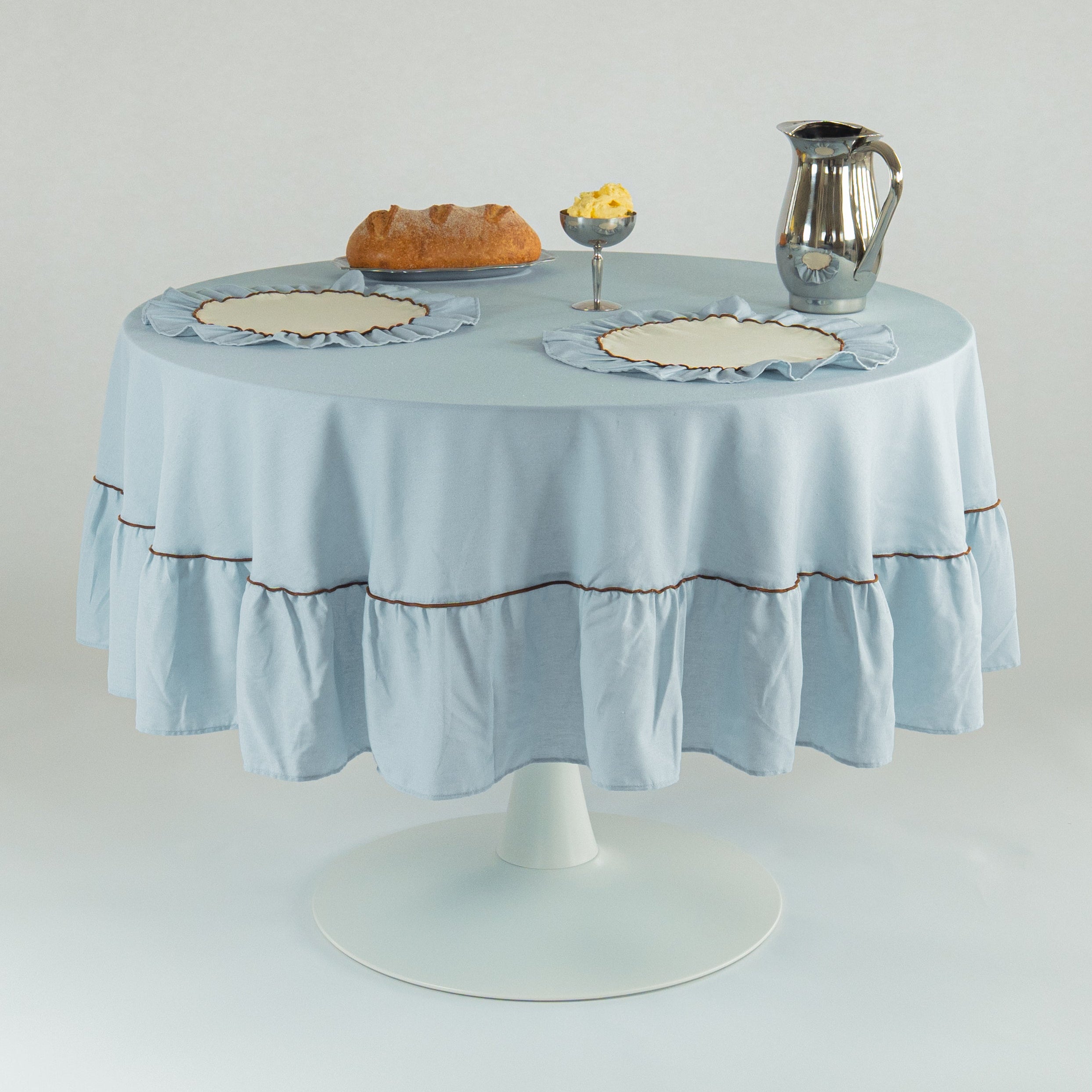 Runde Tischdecke mit Rüschen in Blau – Kulu Club