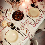 Napkins Wavy Creme/Red Linen Blend - Set of 2