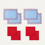 Blauwe placemats & mon amour - 4 persoons set