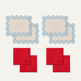 Beige/blauwe placemats & mon amour 4-persoons set