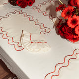 Napkins Frills Cream/Red Linen Blend - Set of 2