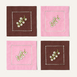 Linen coasters pink/brown