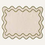 Placemats wavy beige/green linen-blend - set of 2