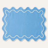 Placemats set wavy blauw/wit linnenmix