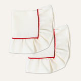 Napkins Frills Cream/Red Linen Blend - Set of 2