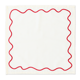 Napkins Wavy Creme/Red Linen Blend - Set of 2