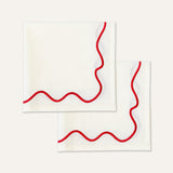 Napkins Wavy Creme/Red Linen Blend - Set of 2