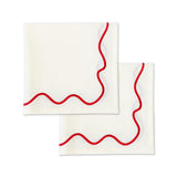 Napkins Wavy Creme/Red Linen Blend - Set of 2