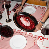 Placemats set wavy roze linnenmix