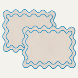 Placemats set wavy beige/blauw linnenmix