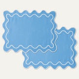 Placemats set wavy blauw/wit linnenmix