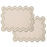 Placemats set wavy beige/groen linnenmix