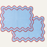 Placemats wavy blue linen-blend - set of 2