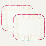 Placemats Frills Creme/Red Linen Blend - Set of 2