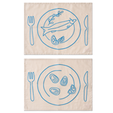Beige/blue placemats & napkins 6p