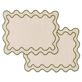 Placemats wavy beige/green linen-blend - set of 2