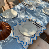 Set de sets de table en lin mélangé beige/bleu ondulé