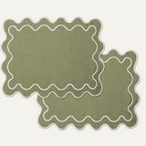 Placemats wavy beige linen-blend - set of 2