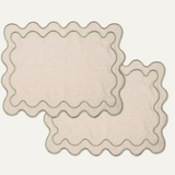 Placemats set wavy beige/groen linnenmix