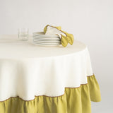 Tafelkleed rond ruffle ivoor/groen
