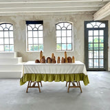 Tafelkleed ruffle ivoor/groen