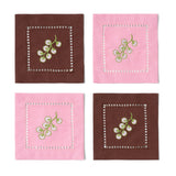 Linen coasters pink/brown