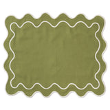 Placemats set (2) wavy groen/wit linnenmix