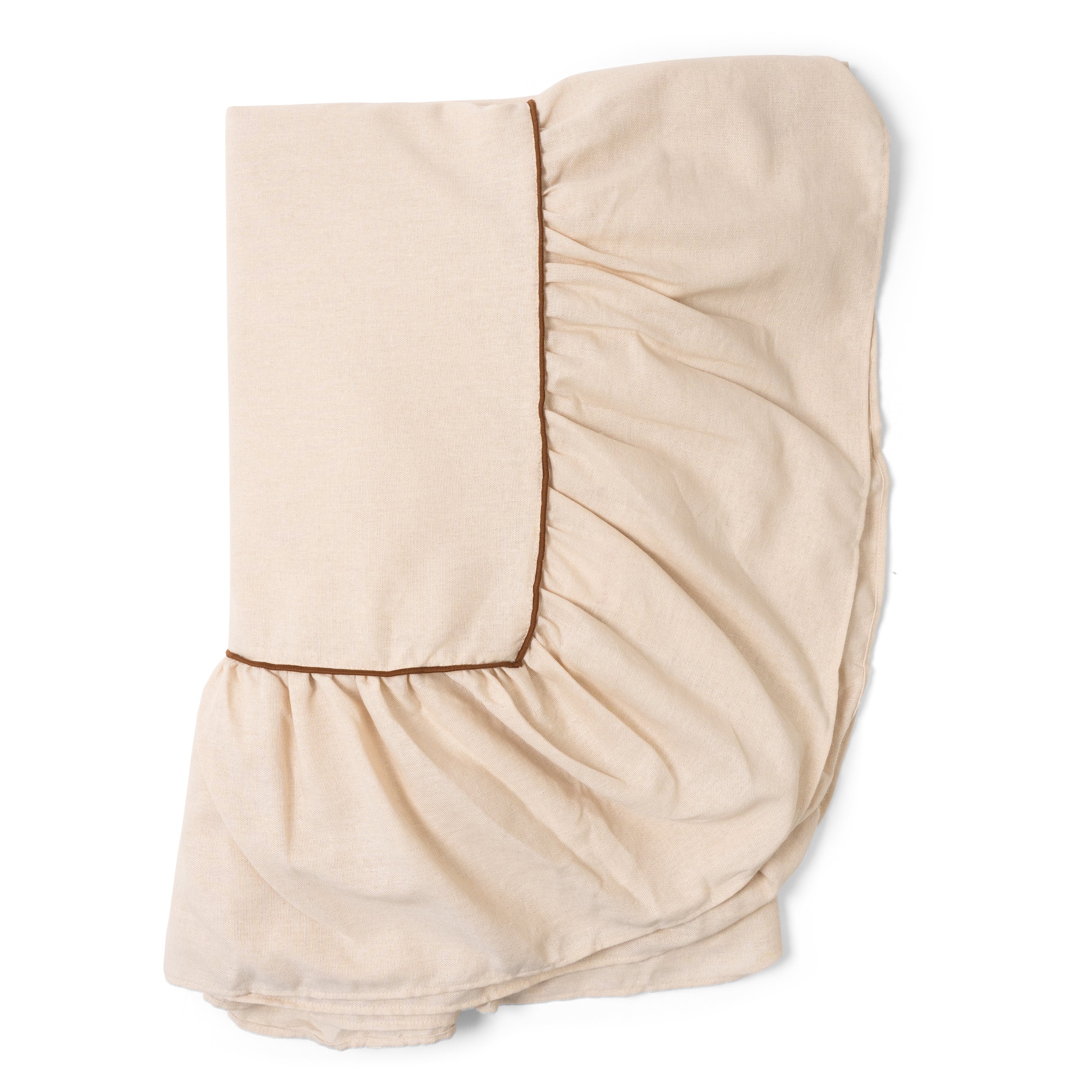 Beige Tischdecke mit Rüschen
