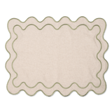 Placemats set wavy beige/groen linnenmix