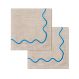 100% linnen servetten set (2) wavy beige/blauw