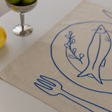 Placemats set bord met vis linnenmix