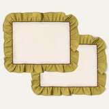 Placemats set (2) ruffle ivoor/groen